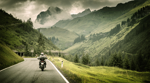 Touring motorcycle on side of the road.