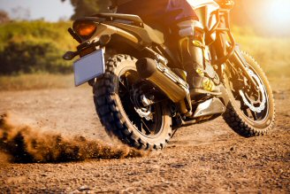 A stationary trail bike off road.